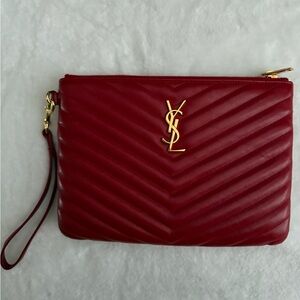 Yves Saint Laurent Burgundy Quilted Wristlet